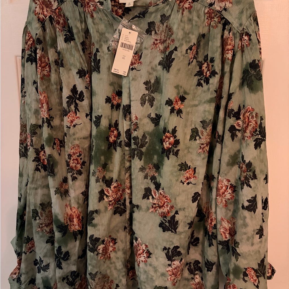 NWT Floral Pilcro Blouse - Sage Green
